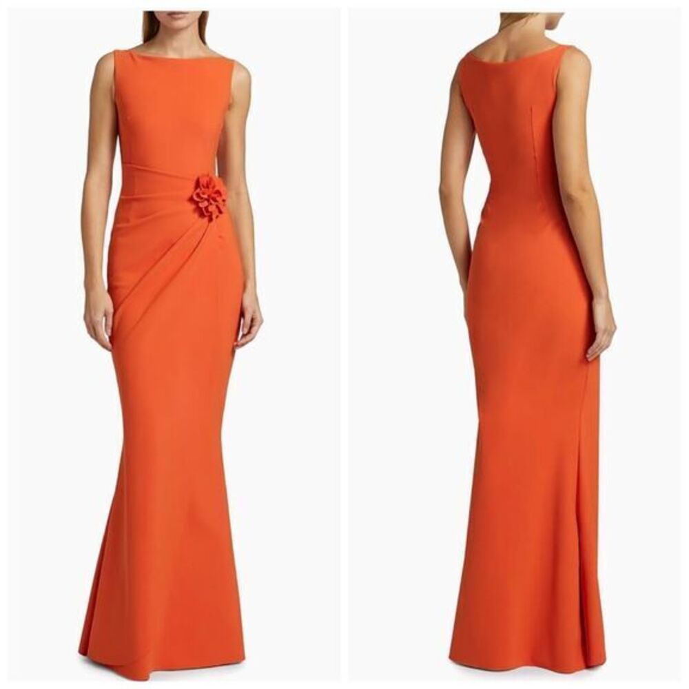 Chiara Boni La Petite Robe Womens Glenaly Floral Appliquéd Gown Tangerine 18